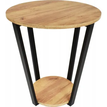 Konferenční stolek Konferenční stolek kulatý, lavice Loft industriální styl dub craft zlatý s poličkou, vel. L