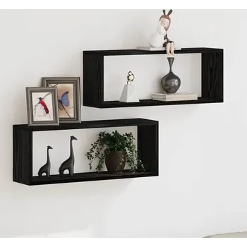 police vidaXL Police na zeď 2 pcs Černý dub 60 x 15 x 23 cm Kompozitní dřevo [862645]