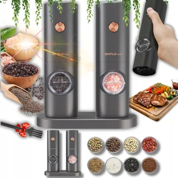 Mlýnek na koření SADA 2X ELEKTRICKÝ MLÝNEK NA SŮL A PEPŘ BYLINKY KOŘENÍ S NASTAVENÍM!