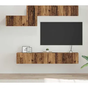 Obývací stěna vidaXL Sestava TV skříněk Nástěnný 7 pcs Staré dřevo kompozitní dřevo [3393486]