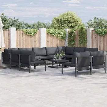 Zahradní sestava vidaXL Sada zahradních pohovek s polštářem 12 pcs Černá Ocel [3379019]