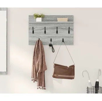 Věšák vidaXL Nástěnný věšák na kabáty s policí Šedá Sonoma 60 x 40 x 12 cm [874432]