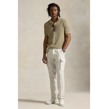 Pánské kalhoty Lněné kalhoty Polo Ralph Lauren pánské, šedá barva, jednoduché, 710958608 01A, vel. 32/32