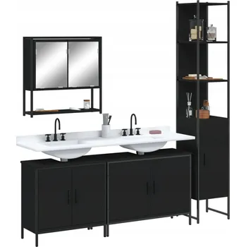 Koupelnový nábytek 4dílná sada koupelnového nábytku, černá, dřevěný kompozit