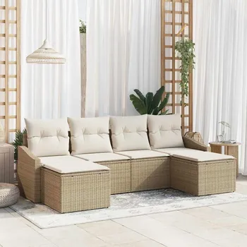 Zahradní sestava vidaXL Set pohovek s polštářem 6 pcs Béžová polyratan [3346831]