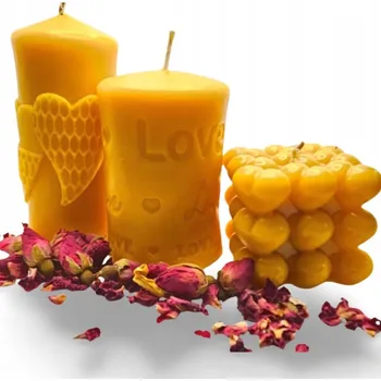 Svíčka Dekorativní svíčka z včelího vosku, přírodní Miód i Bursztyn, 3 ks