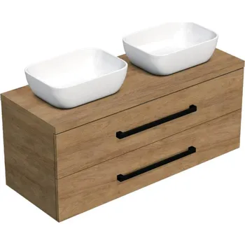 Ložnice Swiss aqua technologies Koupelnová skříňka s černou úchytkou a krycí deskou SAT Cube Way 120x47,5x46 cm dub Hickory mat CUBE46C1203DH45