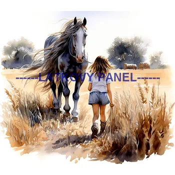 Látkový panel - Kůň a děti - KON - 113 Velikost: 45x45cm, Materiál: Bavlna