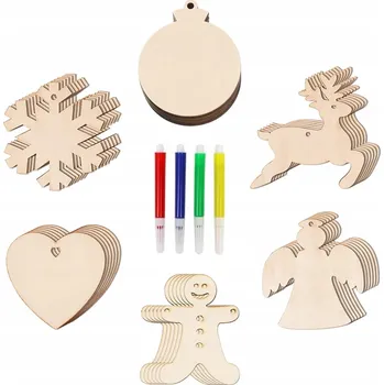 Obraz Dřevěné vánoční ozdoby DIY 36 Kusů + Fixy + provázek na Vánoce