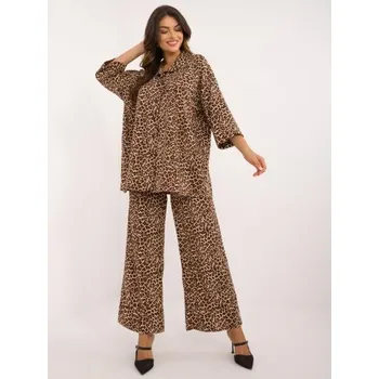 Dámský komplet s oversize košilí vzorovaný béžovo-černý