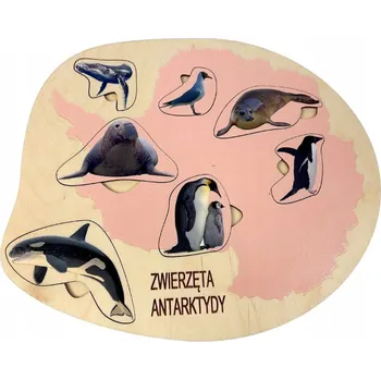 Dřevěná hračka Zvířata Antarktidy, dřevěné puzzle se zvířaty, dřevěný kontinent