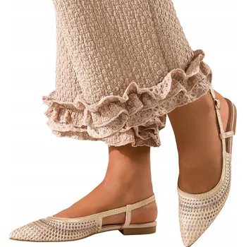 Dámské baleríny BALERÍNKY Béžové Dámské Ploché ELEGANTNÍ Ažurové Otevřená Pata Módní vel. 38