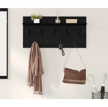 Věšák vidaXL Nástěnný věšák na kabáty s policí Černý dub 80 x 40 x 12 cm [874436]