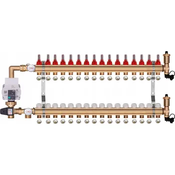 rozdělovač topení Mosazný rozdělovač pro podlahové topení 16 s ČERPACÍ SKUPINOU WILO + PEX SPOJKY