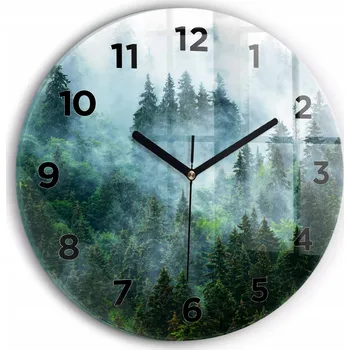 Hodiny Dekorativní nástěnné hodiny s krásnou grafikou Mlhavý les kulatý průměr 30 cm