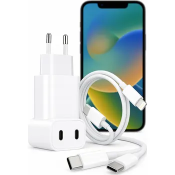 Rychlá nabíječka PD 3.0 40W + 2 kabely USB-C a USB-C/Lightning pro telefon