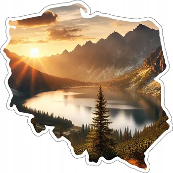 Samolepicí dekorace na vozidlo NÁLEPKA na auto POLSKO Krajina Jezero Hory Lesy Cestování 14x14 cm