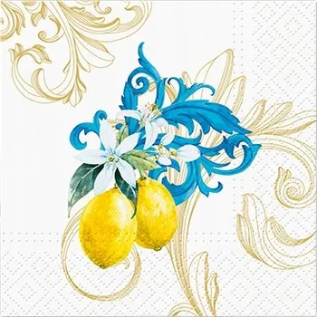 Papírový ubrousek PAPÍROVÉ UBROUSKY 20 KS BÍLÉ S CITRONY MOZAIKA LÉTO GRILOVÁNÍ 25 X 25 CM