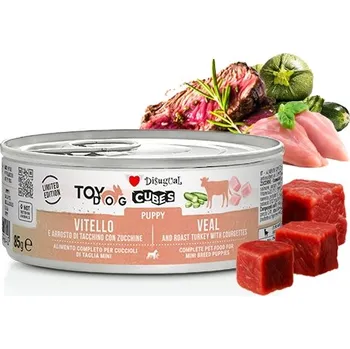 Krmivo pro psa Disugual mokré krmivo Cubes Telecí s krůtím masem a cuketou pro štěňata 85g