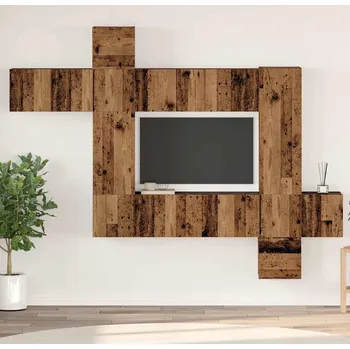 Obývací stěna vidaXL Sestava TV skříněk Nástěnný 10 pcs Staré dřevo kompozitní dřevo [3393243]