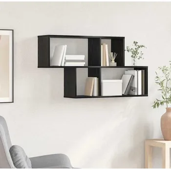 police vidaXL Nástěnná polička s policí Nástěnný Jiný s úložištěm Černá dřevo [869197]