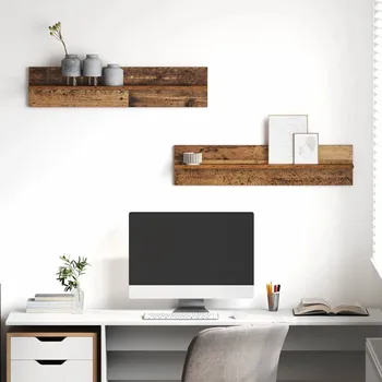 police vidaXL Nástěnná polička s policí 2 pcs Staré dřevo 80 x 11,5 x 18 cm [875188]