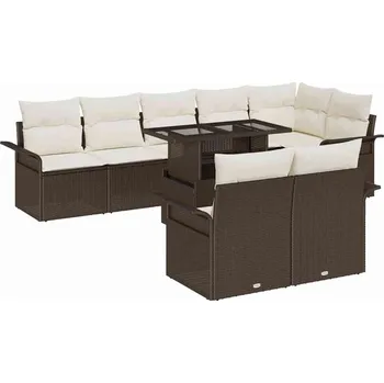 Zahradní sestava vidaXL Sada zahradních pohovek s polštářem 9 pcs Hnědá Poly ratan [3357041]