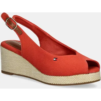Dámské sandále Sandály Tommy Hilfiger FLAG MID WEDGE ESPAD SLINGBACK červená barva, FW0FW08595 33X, EUR 39