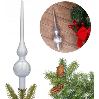 Vánoční ozdoba Stříbrná špička na stromeček, NEROZBITNÁ malá ozdoba na vrchol, špička na vánoční stromek 20 cm