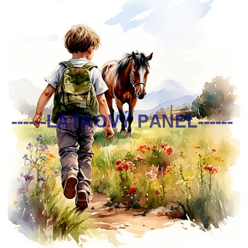 Látkový panel - Kůň a děti - KON - 122 Velikost: 15x15cm, Materiál: Kočárkovina