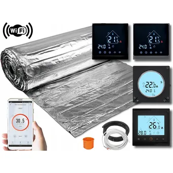 Topná rohož Sada Thermotec TOPENÍ POD PODLAHU - TOPNÁ ROHOŽ pod panely 20m2 150W/m2 TERMOSTAT WIFI Černá