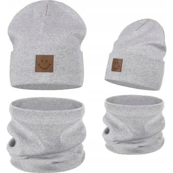 Čepice ČEPICE A NÁKRČNÍK Dětská sada BAVLNA 95% 48-52 ŠEDÁ