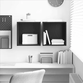 Koupelnový nábytek vidaXL Nástěnná skříňka s policí 2 pcs Černý dub 37 x 37 x 37 cm [875077]