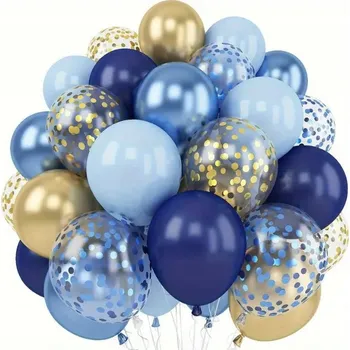 Balónek Latexové balónky TMAVĚ MODRÉ ZLATÉ dekorace narozeniny konfety 30 ks
