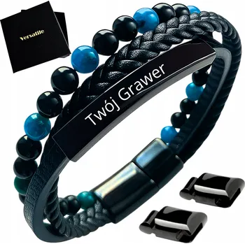 Náramek Pánský náramek NASTAVITELNÝ 20-23CM APATIT ACHÁT KŮŽE VYSOKÁ KVALITA VERSATILE