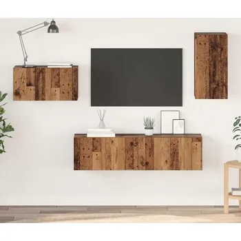 Obývací stěna vidaXL Sestava TV skříněk Nástěnný 4 pcs Staré dřevo kompozitní dřevo [3393297]
