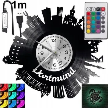 Hodiny Dortmund Nástěnné Hodiny Podsvícené LED RGB S Dálkovým Ovládáním Vinylová Deska Moderní