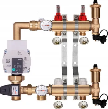 rozdělovač topení Mosazný rozdělovač pro podlahové topení 2 s ČERPACÍ SKUPINOU WILO + PEX SPOJKY