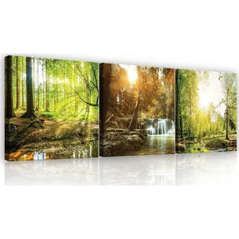 Obraz Postershop Obraz na plátne: Lesní potok - set 3ks 25x25cm
