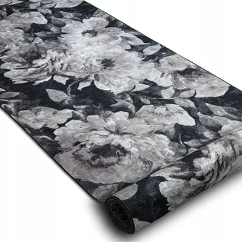 Koberec BĚHOUN PODLOŽENÝ GUMOU DO CHODBY PŘEDSÍNĚ 120 cm KVĚTINY šedý PRATELNÝ ^*Q4140