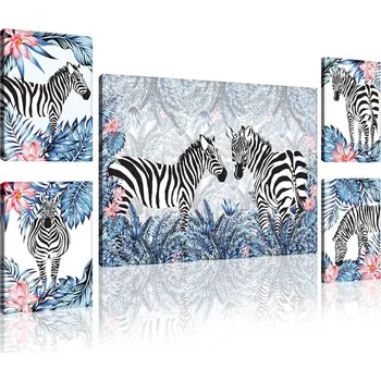 Obraz Postershop Obraz na plátne: Malované zebry (1) - set 1ks 70x50 cm a 4ks 32,4x22,8 cm