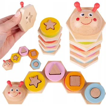 Dřevěná hračka STAVEBNICE DŘEVĚNÉ PUZZLE VESELÁ HOUSENKA