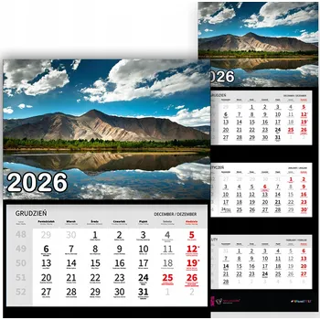 Kalendář Nástěnný Kalendář Trojdílný 2026 DIVOKÁ PŘÍRODA Do Kanceláře Jako Dárek Vzory