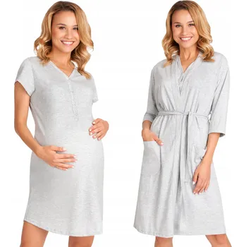 Dámská noční košile TĚHOTENSKÁ KOŠILE A ŽUPAN SADA PRO NA KOJENÍ, DO PORODNICE A NEMOCNICE, BAVLNA S