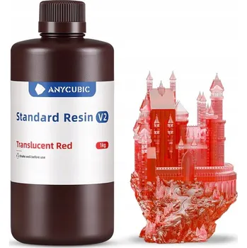 Příslušenství k 3D tiskárně UV Pryskyřice Anycubic Standard V2 Průsvitná Červená 1kg 1l Pro 3D Tiskárnu