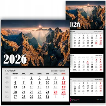 Obraz TRÍDÍLNÝ KALENDÁŘ NA ZEĎ 2026 - HORY TATRY - RŮZNÉ VZORY (KANCELÁŘSKÝ)