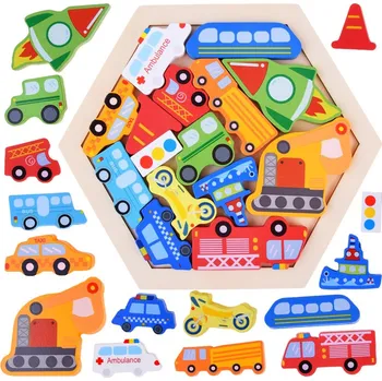 Dřevěná hračka JOKO Dřevné puzzle Dopravní prostředky 16 ks