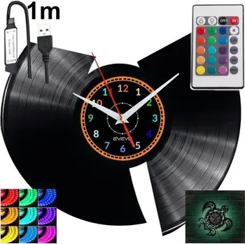 Hodiny Nástěnné hodiny s motivem Rap Band, LED RGB podsvícením a dálkovým ovládáním - vinylová deska