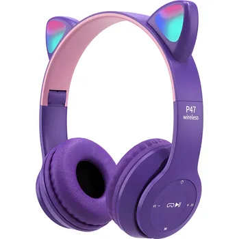 Sluchátka SLUCHÁTKA PRO DĚTI BLUETOOTH KOČIČÍ UŠI KOČKA LED RGB PŘES UŠI MIKROFON