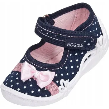 Dívčí bačkory Viggami dětské papuče na suchý zip modré, velikost 23